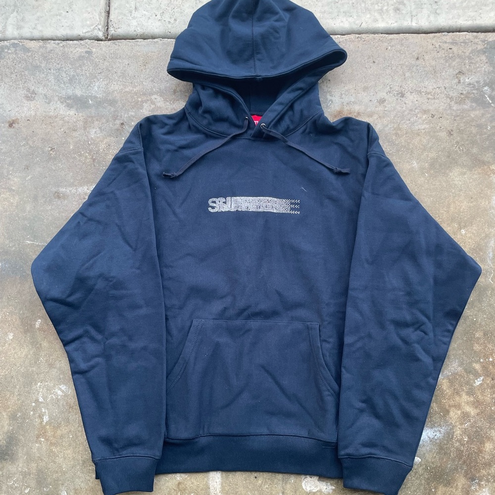 Supreme Swarovski Motion Blur Navy Hoodie